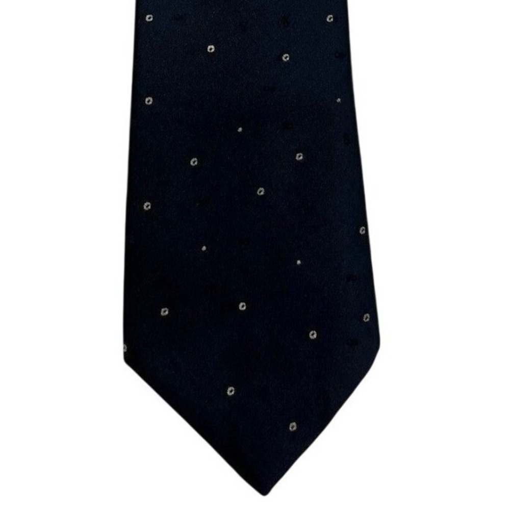 Johnny Carson Dark Navy Blue Polyester Skinny Tie with White Dot Pattern